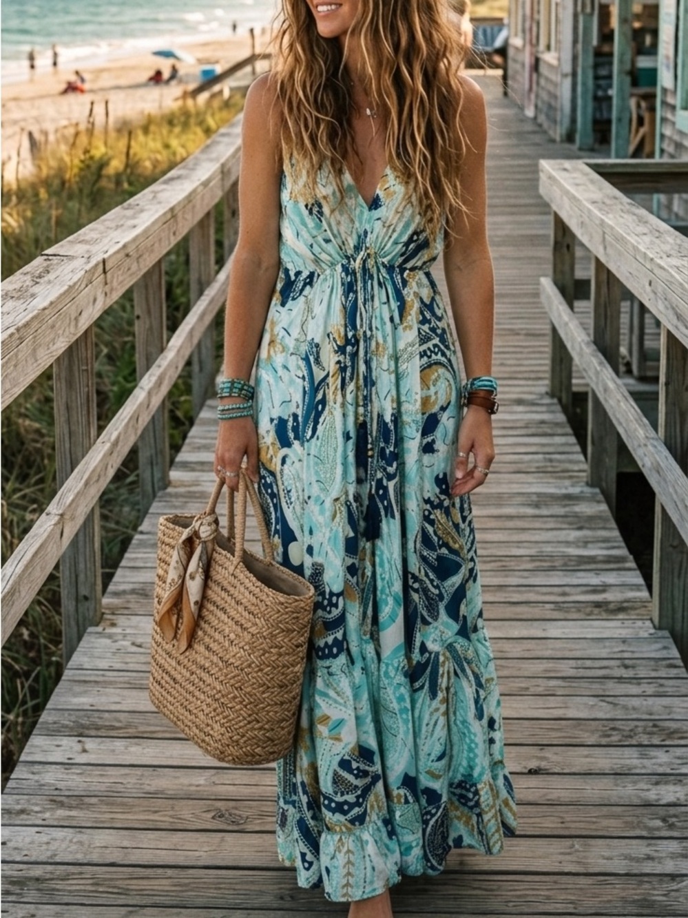 VICE Apparel Mint & Navy Printed Sundress